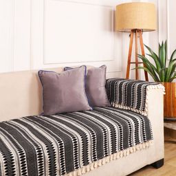 STITCHNEST Black & White Geometric Woven Design Cotton 1 Seater Sofa Cover With Arms-picture-46