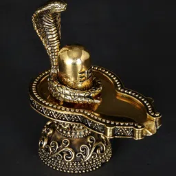 Exotic India Gold-Toned Shivalinga with Protecting Sheshnag Brass Idol Showpiece-picture-22