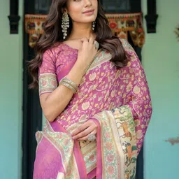 ALMAARI FASHION Floral Pure Cotton Kanjeevaram Saree image 3