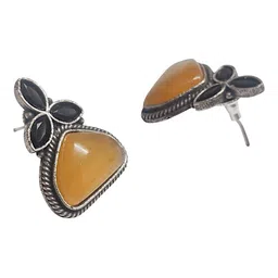 OOMPH Artificial Stones Studded Floral Shaped Oxidised Drop Earrings image 4