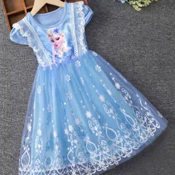 Xsole Girls Graphic Printed Gathered or Pleated Cap Sleeves Fit & Flare Midi Dress-image-33