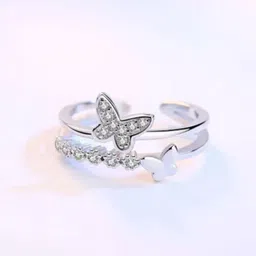 Vivity Silver-Plated Cubic Zirconia-Studded Adjustable Finger Ring image 2