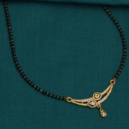 CAPILITE Jewellers Gold-Plated American Diamond Studded And Beaded Mangalsutra-picture-12