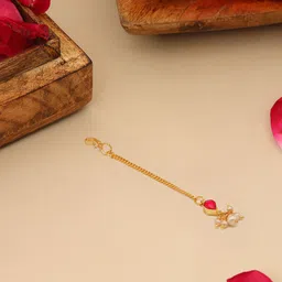 Ruby Raang Girls Gold-Plated Kundan Studded & Pearls Beaded Maang Tikka-picture-18