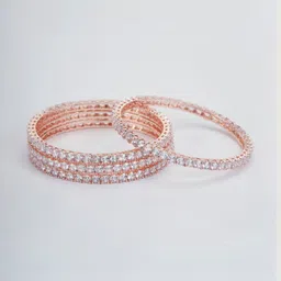 Opal Touch Set Of 4 Rose Gold-Plated American Diamond-Studded Bangles image 2