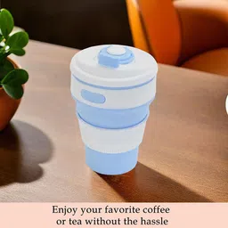 Kuber Industries Purple & Turquoise Blue 2 Pieces Textured Collapsible Cup With Lid 350ml image 2