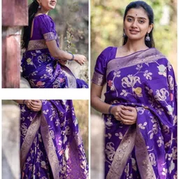 Okom Floral Zari Silk Blend Handloom Saree image 2