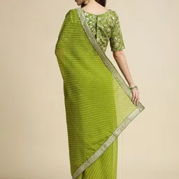 JAINICA Embroidered Embellished Leheriya Pure Georgette Saree image 2