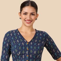 Studio Shringaar Ikat Printed Pure Cotton Saree Blouse-picture-12