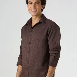 JOHN WATSON Men Classic Fit Textured Spread Collar Cotton Casual Shirt image 4