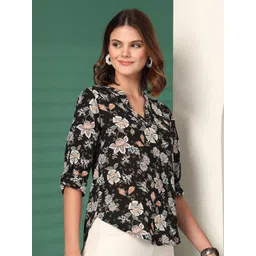 EVERYDAY by ANI Women Floral Print Mandarin Collar Top image 5