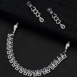 Zoey Rhodium Plated American Diamond & Cubic Zirconia Stone Studded Jewellery Set image 1
