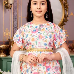 BAESD Girls Floral Printed Round Neck Georgette Kurta With Salwar & Dupatta image 4