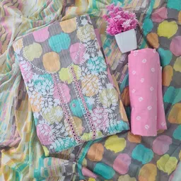 M S MODERN SUPER Floral Printed Thread Work Unstitched Dress Material image 3