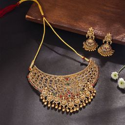 Yellow Chimes Gold-Plated Stone-Studded Lakshmi Goddess Jewellery Set-picture-20