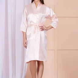 POORAK White Floral Printed Cotton Tie-Ups Knee Length Bath Robe Small-picture-14