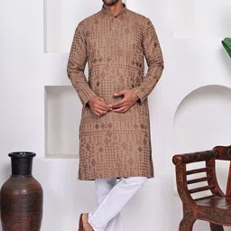 RANGKALP Men Geometric Embroidered Thread Work Kurta-image-15