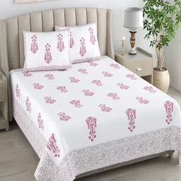Myntra Elegant Homes White & Pink Printed Cotton 180 TC King Bedsheet Set2.74 m x 2.54m-picture-38