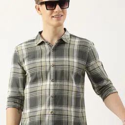 Mast & Harbour Men Standard Slim Fit Checked Spread Collar Pure Cotton Casual Shirt-picture-37