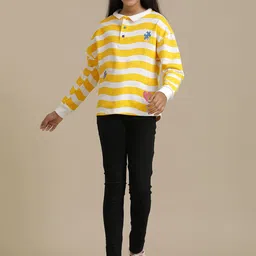 UNDER FOURTEEN ONLY Girls Striped Henley Neck Cotton T-shirt image 5
