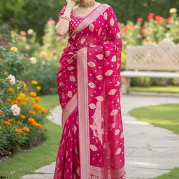 Bindi Fashion Ethnic Motifs Zari Silk Blend Designer Banarasi Saree-image-24