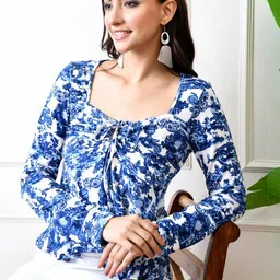 IUGA Women Abstract Printed Tie-Front Long Sleeves Empire Crop Top-picture-30