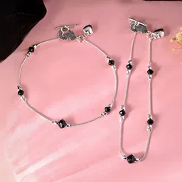 VOJ Stainless Steel Silver-Plated Artificial Beaded Anklets-picture-17
