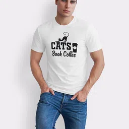 Seekbuylove Cats Books Coffee Printed Round Neck Pure Cotton Bio Finish T-shirt image 4