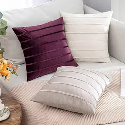 Khooti Purple & Orange Set of 4 Striped Square Cushion Covers image 4