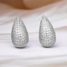 Rubans Rhodium Plated Sparkling AD & CZ Studded Teardrop Studs image 1
