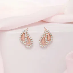 Zavya 925 Sterling Silver Rose Gold-Plated Cubic Zirconia Studded Leaf Shaped Studs-picture-56
