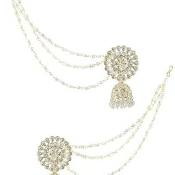 FASHIONFUSE 108 kundan pearl jhumka with vhain ear cuffs Pearl Alloy Cuff Earring image 4