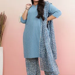 anayna Women Floral Printed Regular Pure Cotton Kurta with Trousers & With Dupatta image 4