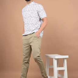 crimsoune club Crimsoune Floral Printed Mandarin Collar Linen Short Kurta image 3