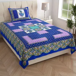 MILAAV Blue Ethnic Motifs 144 TC Single Bedsheet with 1 Pillow Covers-picture-13