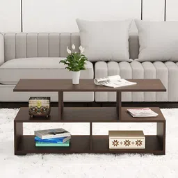 bluewud Victor Brown Textured Wooden & Metal Rectangle Coffee Table image 2