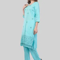 EELIKA Women Ethnic Motifs Embroidered Pure Cotton Straight Kurta with Trousers & Dupatta image 5