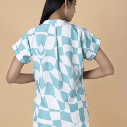 NOT SO PINK Geometric Mandarin Collar Batwing Sleeve Shirt Style Top image 5