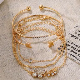 Shining Diva Fashion Set Of 5 Gold-Plated Crystals Studded Cuff Bracelet-picture-37