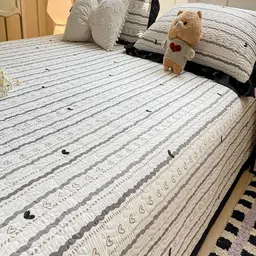 JC HOME 3-Pcs White & Black Printed Double Superking Bed & Pillow Covers image 4