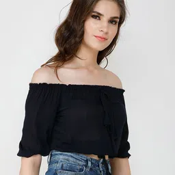Moda Rapido Off-Shoulder Crepe Bardot Crop Top image 4