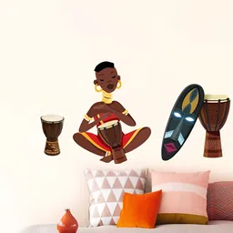 Decor Villa Multicolor Tribal Women Playing Drums Wall Sticker-image-6