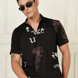 BS BLUE SQUAD Men India Slim Tailored Fit Typography Printed Spread Collar Casual Shirt-picture-28
