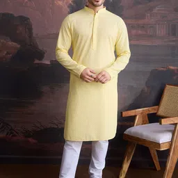 House of Pataudi Floral Embroidered Mandarin Collar Chikankari Straight Kurta With Pyjamas image 1