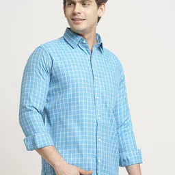 TRYBUY.IN Men Standard Spread Collar Windowpane Checked Cotton Casual Shirt image 4