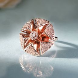 Priyaasi Rose Gold-Plated Floral Shaped American Diamond Stone -Studded Finger Ring-picture-27