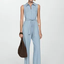 MANGO Pure Cotton Denim Basic Jumpsuit with Belt image 1