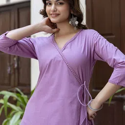Anouk Rustic Women Solid Cotton A-Line Kurta with Trousers image 4