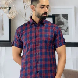 BASE 41 Men Spread Collar Checked Casual Shirt-picture-22