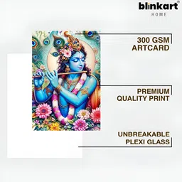 blinkart Blue & Green Lord Krishna Printed Religious Wall Art image 2